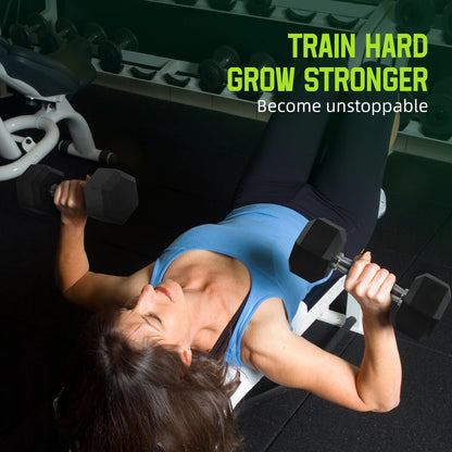 Rubber Encased Hex Dumbbell, Black, 15 Lb