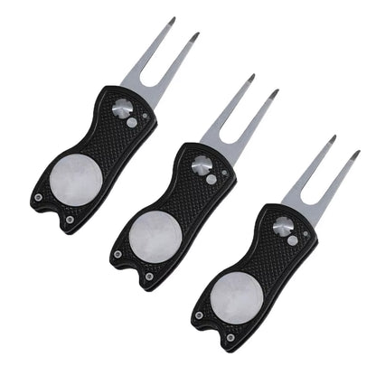 Foldable Golf Divot Repair Tool with Golf Ball Tool Pitch Groove Cleaner Golf Accessories Putting Green Fork Training Aids