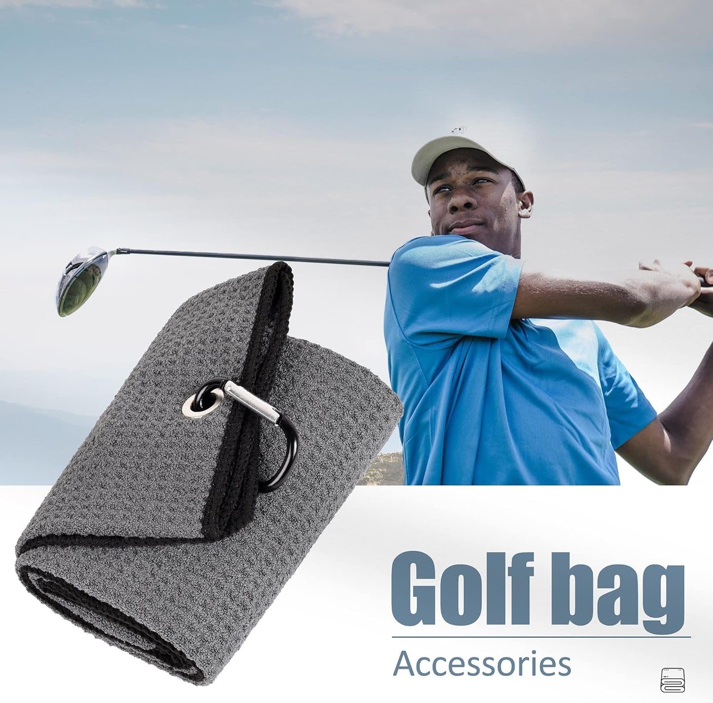 Tri-Fold Golf Towel | 16" X 24" | Premium Microfiber Fabric | Waffle Pattern | with Heavy Duty Carabiner Clip | for Men and Women (Dark Gray)