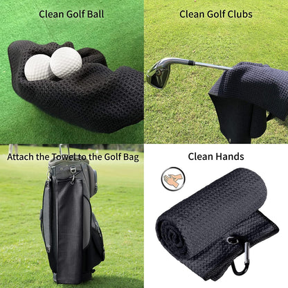3 Pack Golf Towel Clean Set| Microfiber Waffle Pattern Tri-Fold Golf Towel | Brush Tool Kit with Club Groove Cleaner |Golf Accessories for Men, Women (Black/Gray Towel+ Gray Brush)